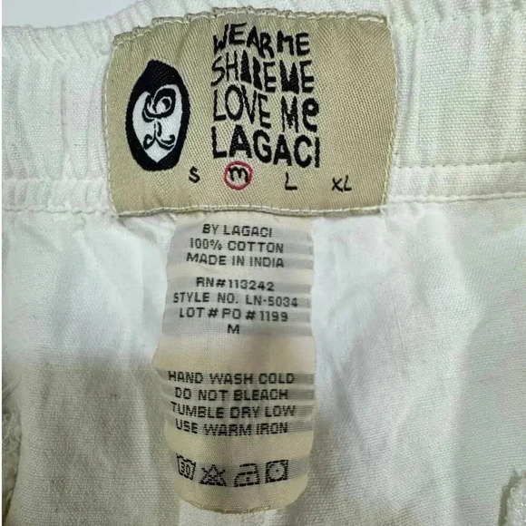 LAGACI White Linen Wide leg Drawstring Pants Side & Back Pockets Size M - Picture 10 of 10